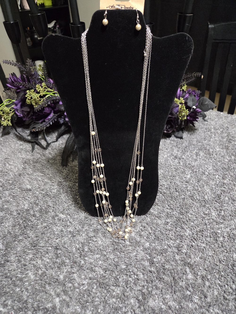 Pearl Accent Multi-Strand Necklace and Earring Set - Ivory